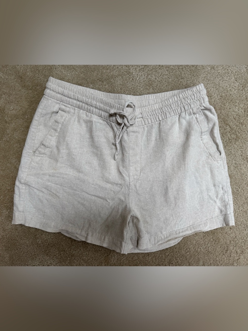 Women's Sz M Old Navy Casual Drawstring Linen-Blend Shorts - Light Beige
